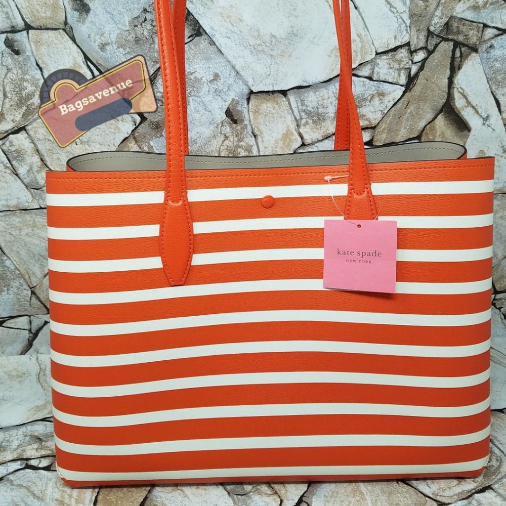 #bagsavenue FAST SHIPPING Large Tote All Day Sailing Stripe Tamarillo Kate Spade - Picture 9 of 11